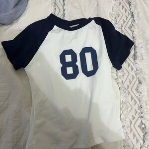 Edikted Black and White Raglan Tee with Number Print